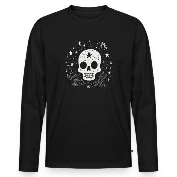 Starry sky with stars and cool skull - Men's Premium Organic Long Sleeve Shirt - black - Front - Nico (187cm)