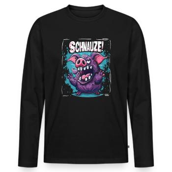 Shut Rough Cartoon Pig - Men's Premium Organic Long Sleeve Shirt - black - Front - Nico (187cm)