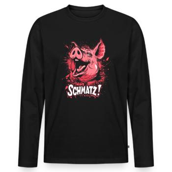 Naughty Little Pink Pig Kisses Smack - Men's Premium Organic Long Sleeve Shirt - black - Front - Nico (187cm)