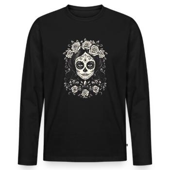 Beautiful Face of a Woman, Sugar Skull - Men's Premium Organic Long Sleeve Shirt - black - Front - Nico (187cm)