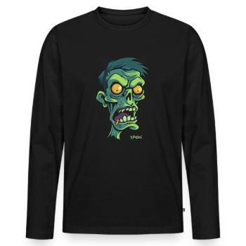 Cartoon of a green zombie, horrible zombie - Men's Premium Organic Long Sleeve Shirt - black - Front - Nico (187cm)