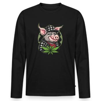 Kariertes Cannabis Gras Schwein - Männer Premium Bio Langarmshirt - Schwarz - Vorne - Nico (187cm)