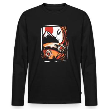 A beautiful woman enjoys the beauty of nature - Men's Premium Organic Long Sleeve Shirt - black - Front - Nico (187cm)