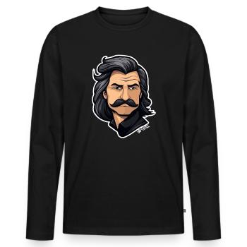 Retour aux années 80 : l’homme moustachu séduisant - T-shirt manches longues Premium bio Homme - noir - Devant - Nico (187cm)