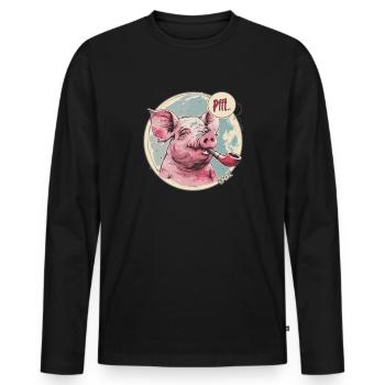 Entspanntes, cooles Schwein und Pfeife - Männer Premium Bio Langarmshirt - Schwarz - Vorne - Nico (187cm)