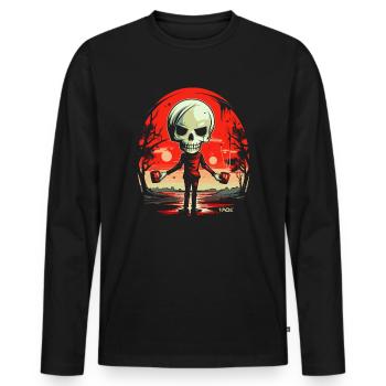 Squelette de crâne avec des tasses - T-shirt manches longues Premium bio Homme - noir - Devant - Nico (187cm)