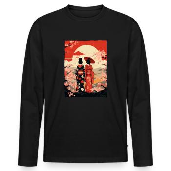 Japanese nature and geishas in kimono - Men's Premium Organic Long Sleeve Shirt - black - Front - Nico (187cm)