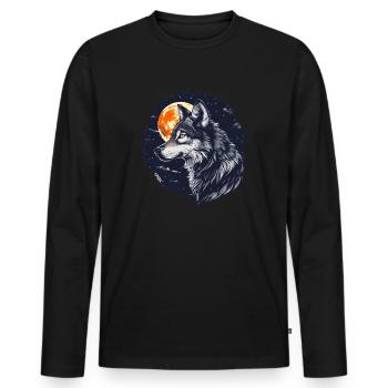Wolf and full moon - Men's Premium Organic Long Sleeve Shirt - black - Front - Nico (187cm)