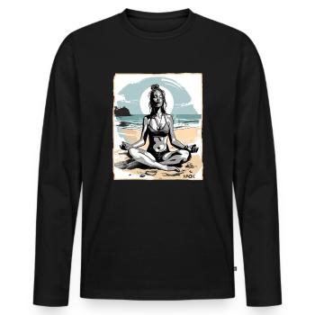 Yoga méditation sur la plage - T-shirt manches longues Premium bio Homme - noir - Devant - Nico (187cm)