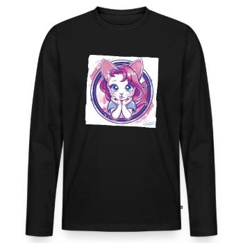 Comic Anime Cat Looking At You - Men's Premium Organic Long Sleeve Shirt - black - Front - Nico (187cm)