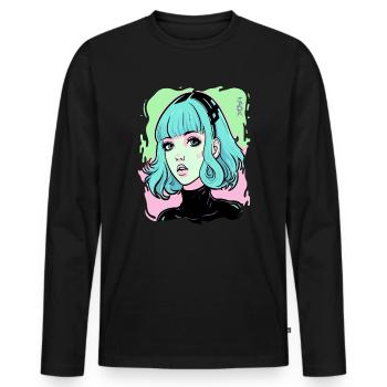 Candy Colored Cartoon Anime Girl - Men's Premium Organic Long Sleeve Shirt - black - Front - Nico (187cm)
