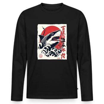 Cool fumer le requin japonais - T-shirt manches longues Premium bio Homme - noir - Devant - Nico (187cm)