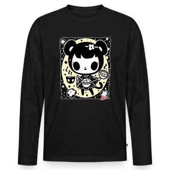 Crazy vintage cartoon girl cooking ramen - Men's Premium Organic Long Sleeve Shirt - black - Front - Nico (187cm)