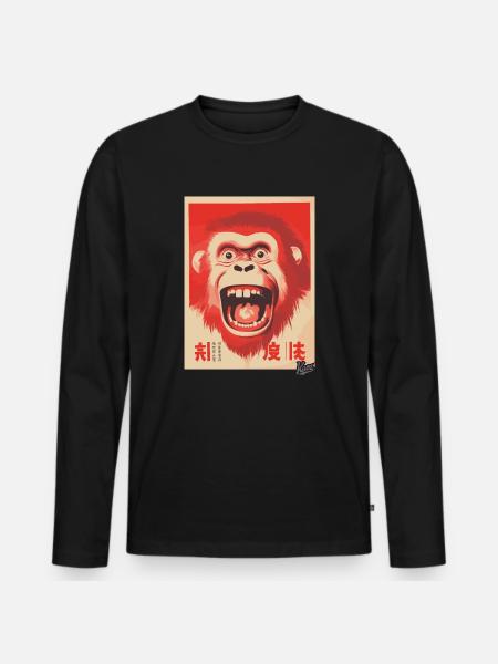 Angry happy crazy japanese monkey - Men's Premium Organic Long Sleeve Shirt - black