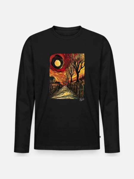 Gemälde eines Feldwegs mit Sonne - Männer Premium Bio Langarmshirt - Schwarz