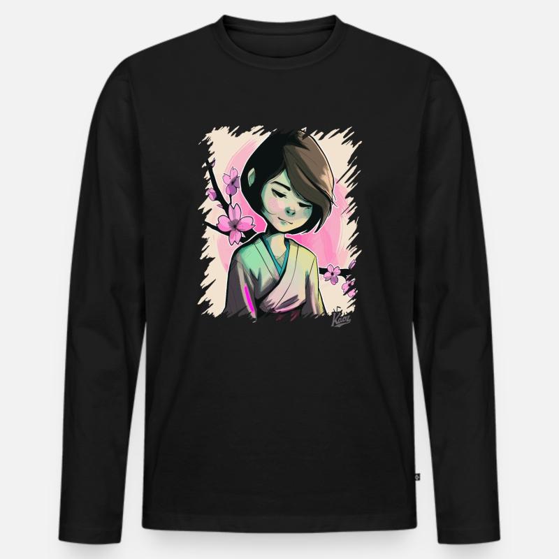 Das Japanische Sakura-Mädchen - Männer Premium Bio Langarmshirt - Schwarz
