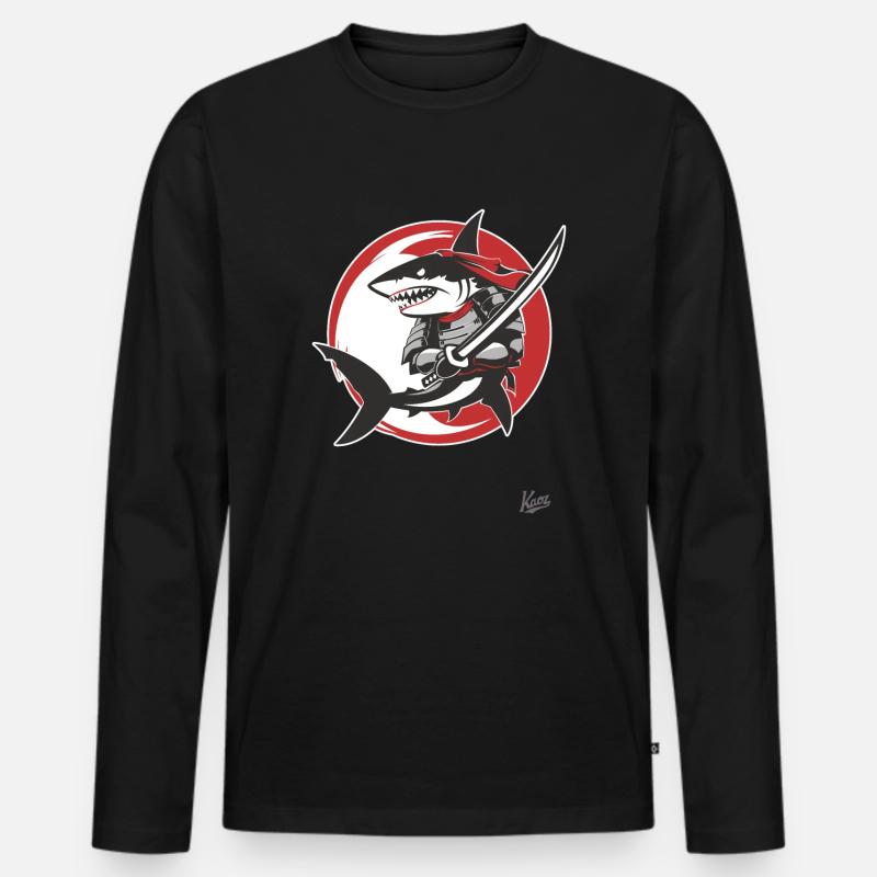 Samurai-Katana-Hai - Männer Premium Bio Langarmshirt - Schwarz