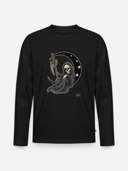 Little cute Grim Reaper sleeping on the moon - Men's Premium Organic Long Sleeve Shirt - black