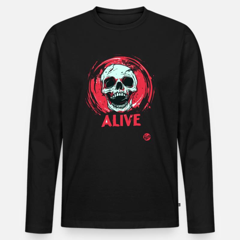 Lebendiger Totenkopf - Männer Premium Bio Langarmshirt - Schwarz