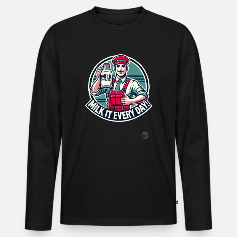 Milchmann Daumen hoch – Täglich Milch - Männer Premium Bio Langarmshirt - Schwarz