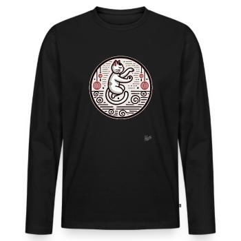 Tai Chi Meditation Cat - Men's Premium Organic Long Sleeve Shirt - black - Front - Nico (187cm)