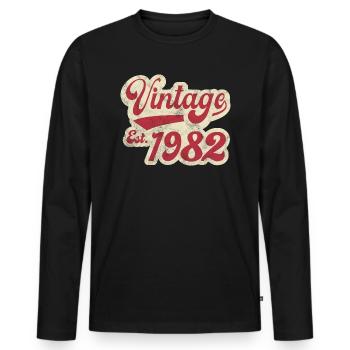Vintage Est 1982 - Men's Premium Organic Long Sleeve Shirt - black - Front - Nico (187cm)