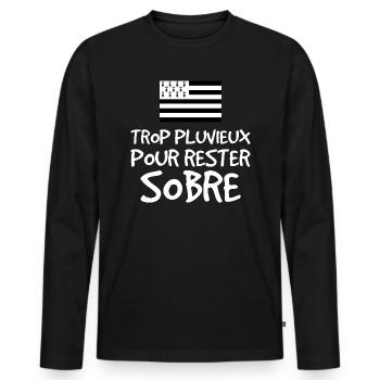 Trop Pluvieux Pour Rester Sobre - Humour Breton - T-shirt manches longues Premium bio Homme - noir - Devant - Nico (187cm)