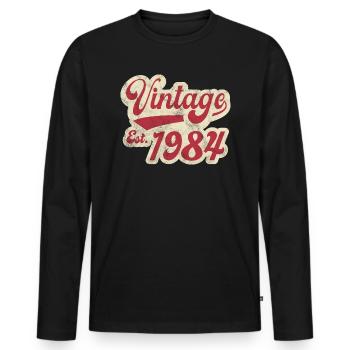 Vintage Est 1984 - Men's Premium Organic Long Sleeve Shirt - black - Front - Nico (187cm)