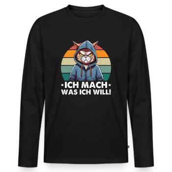 Ich Mach Was Ich Will - Coole Katze - Männer Premium Bio Langarmshirt - Schwarz - Vorne - Nico (187cm)