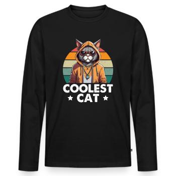 Coolest Cat - Männer Premium Bio Langarmshirt - Schwarz - Vorne - Nico (187cm)