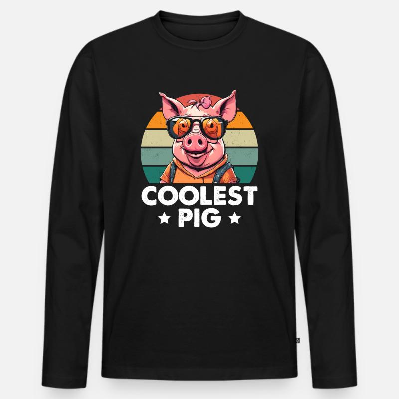 Coolest Pig - Männer Premium Bio Langarmshirt - Schwarz