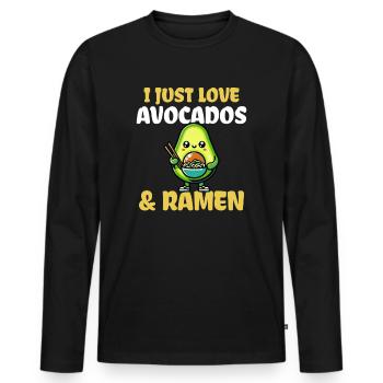 J’adore les avocats et les ramen - T-shirt manches longues Premium bio Homme - noir - Devant - Nico (187cm)