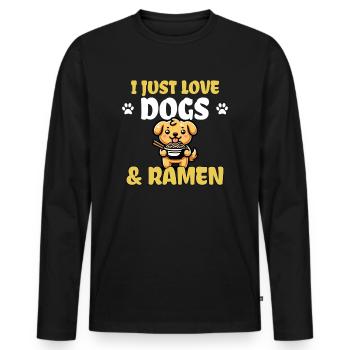 J’adore les chiens et les ramen - T-shirt manches longues Premium bio Homme - noir - Devant - Nico (187cm)
