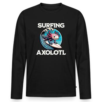 Surfing Axolotl - Männer Premium Bio Langarmshirt - Schwarz - Vorne - Nico (187cm)