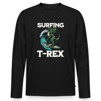 Surfing T-Rex - Men's Premium Organic Long Sleeve Shirt - black - Front - Nico (187cm)