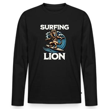 Surfing Lion - Men's Premium Organic Long Sleeve Shirt - black - Front - Nico (187cm)