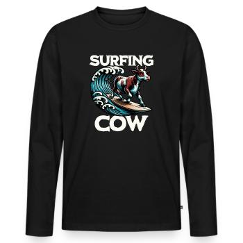 Vache surfeuse - T-shirt manches longues Premium bio Homme - noir - Devant - Nico (187cm)