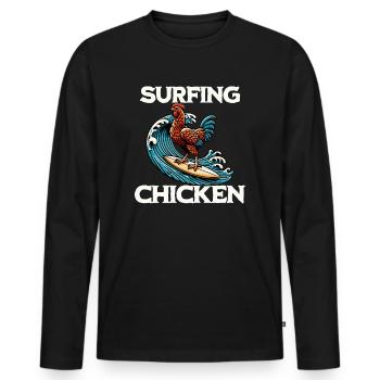 Surfing Chicken - Men's Premium Organic Long Sleeve Shirt - black - Front - Nico (187cm)