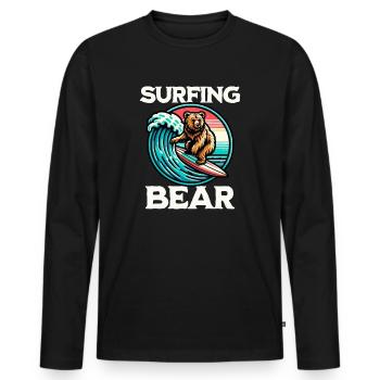 Surfing Bear - Men's Premium Organic Long Sleeve Shirt - black - Front - Nico (187cm)