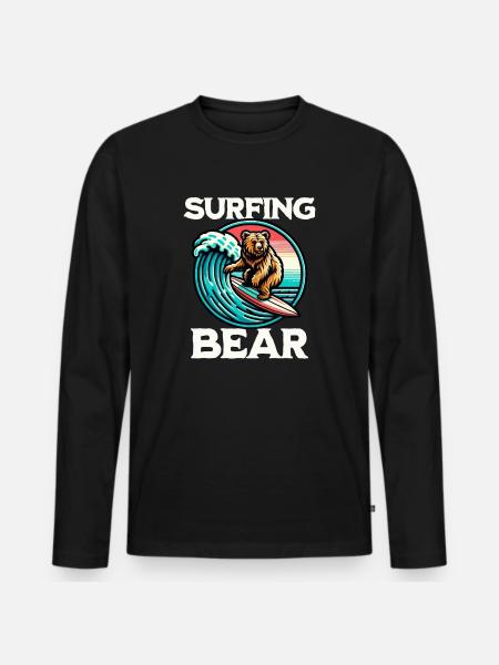 Surfing Bear - Men's Premium Organic Long Sleeve Shirt - black