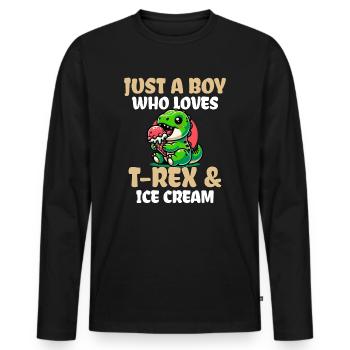 Just A Boy Who Loves T-Rex And Ice Cream - Men's Premium Organic Long Sleeve Shirt - black - Front - Nico (187cm)