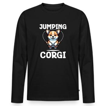 Jumping Corgi - Männer Premium Bio Langarmshirt - Schwarz - Vorne - Nico (187cm)