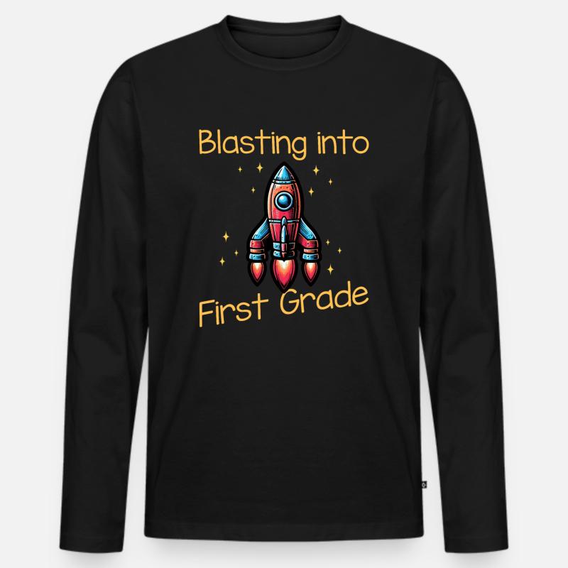 Blasting Into First Grade - Männer Premium Bio Langarmshirt - Schwarz