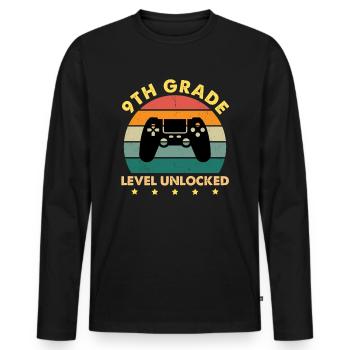 9th Grade Level Unlocked Vintage Sunset - Männer Premium Bio Langarmshirt - Schwarz - Vorne - Nico (187cm)