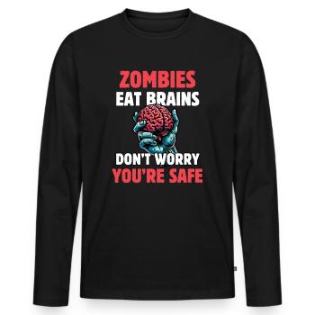 Les zombies mangent la cervelle, ne vous inquiétez pas, vous êtes en sécurité - T-shirt manches longues Premium bio Homme - noir - Devant - Nico (187cm)