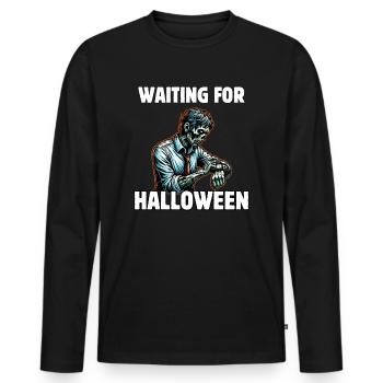 En attendant Halloween - T-shirt manches longues Premium bio Homme - noir - Devant - Nico (187cm)