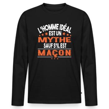 Maçon homme. Cadeau métier Bâtiment brique ouvrier - T-shirt manches longues Premium bio Homme - noir - Devant - Nico (187cm)