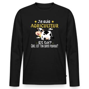 Agriculteur agriculture ferme paysan vache - T-shirt manches longues Premium bio Homme - noir - Devant - Nico (187cm)
