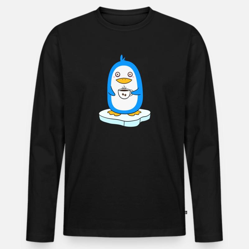 Koffeinierter Pinguin Morgenmuffel Kaffeetrinker - Männer Premium Bio Langarmshirt - Schwarz
