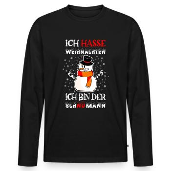 Ich hasse Weihnachten, Schnömann - Männer Premium Bio Langarmshirt - Schwarz - Vorne - Nico (187cm)
